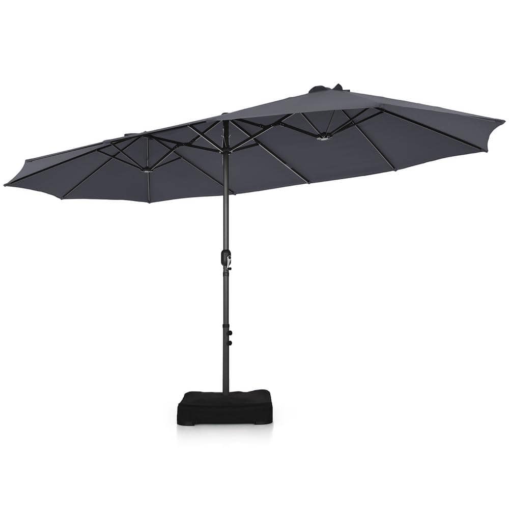 Toerist pepermunt Barry Costway 15 ft. Steel Market Double-Sided Twin Patio Umbrella Sun Shade  Outdoor in Gray NP10158HS - The Home Depot