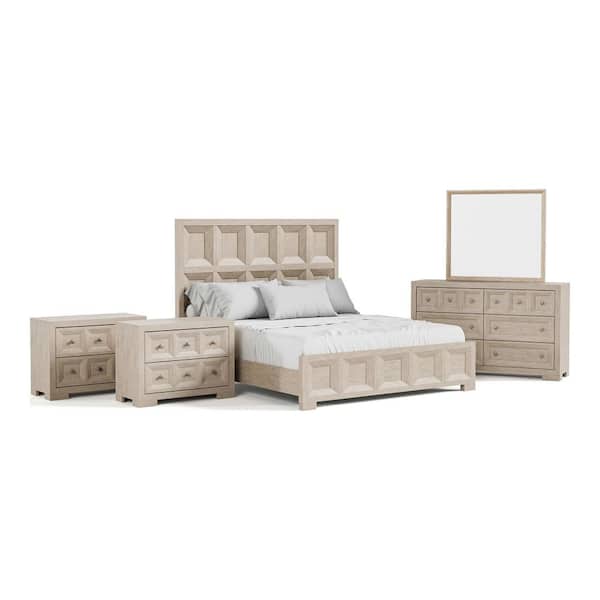 Flonnin 5-Piece Tawny Wood Frame King Panel Bedroom Set with Oversized Nightstand and Felt-Lined Top Drawers