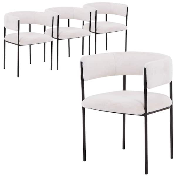 Upholstered Dining Chair in Fabric with Iron Legs Set of 4 Cyril Collection (White)