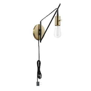 Exeter 1-Light Bronze with Brass Accents Plug-In or Hardwire Swing Arm Wall Sconce