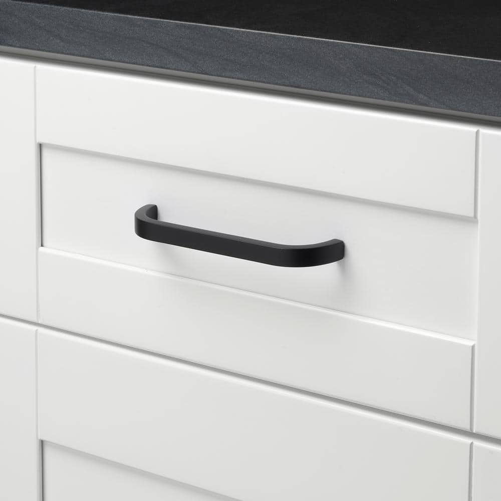 Modern Matte Black Curved Bar Pull with Mounting Hardware