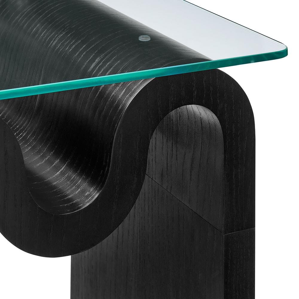 Ondine Black Wave Base Glass Top Side Table