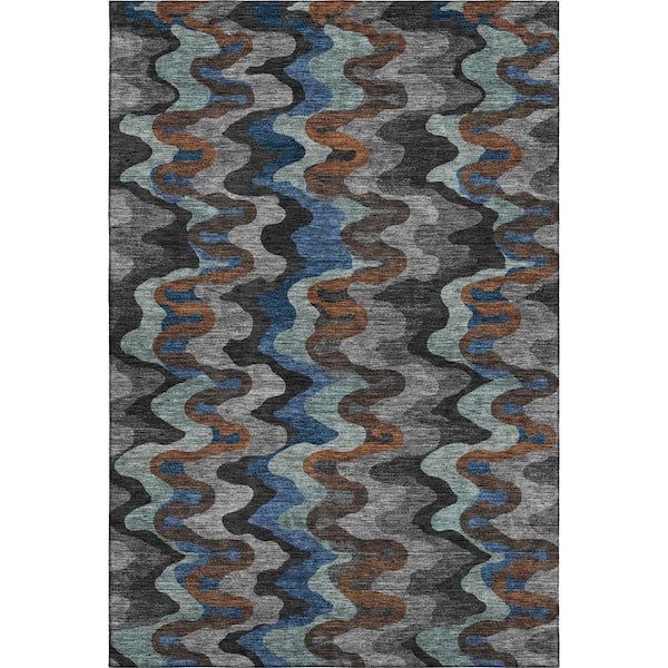 Mayfield Premium Machine Washable Abstract AMF2481 Black 3 ft. x 5 ft. Area Rug