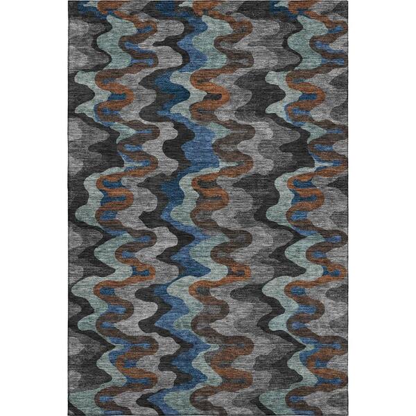 Mayfield Premium Machine Washable Abstract AMF2481 Black 9 ft. x 12 ft. Area Rug
