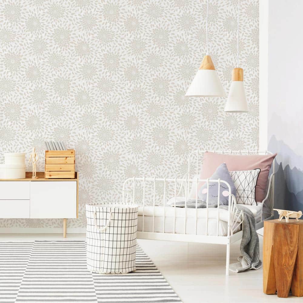 Beige Floral Self-Adhesive Vinyl Peel & Stick Wallpaper Roll