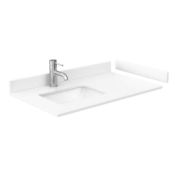 Wyndham Collection 36 in. W x 22 in. D Cultured Marble White Rectangular Single Sink Bathroom Vanity Top in White