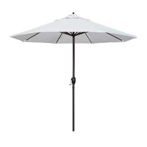 9 ft. Bronze Aluminum Pole Market Aluminum Ribs Auto Tilt Crank Lift Patio Umbrella in Natural Sunbrella
