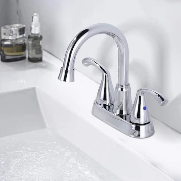 4 in. Centerset Double Handle High Arc Bathroom Faucet with Pop-Up Drain Included in Chrome
