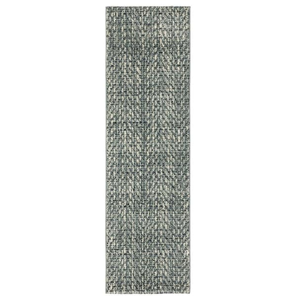 AVERLEY HOME Sienna Blue/Ivory 2 ft. x 8 ft. Industrial Distressed Geometric Tweed Polypropylene Indoor Runner Area Rug