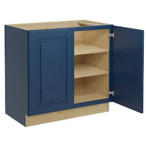 Grayson Mythic Blue Painted Plywood Shaker Assembled Bath Cabinet FH Soft Close 36 in W x 21 in D x 34.5 in H