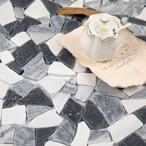 Marble Tumbled Pebble Mosaic Tile White and Gray 12 in. x 12 in. Sample