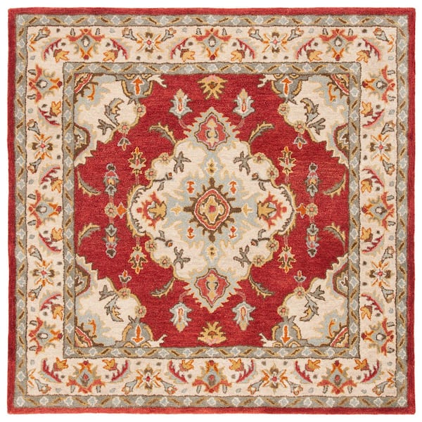 Antiquity 6 ft. x 6 ft. Red/Gray Traditional Medallion Square Area Rug