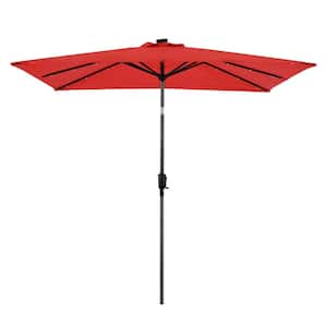 9 ft. x 7 ft. Rectangular Solar Lighted Market Patio Umbrella in Ruby Red