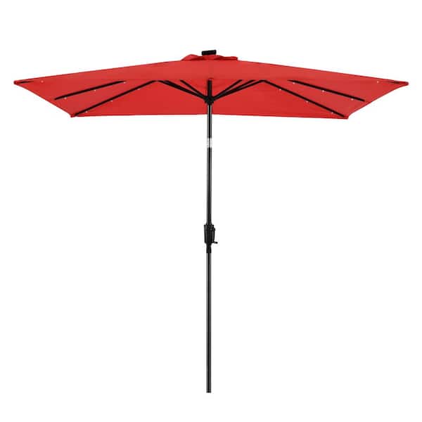 Sun-Ray 9 ft. x 7 ft. Rectangular Solar Lighted Market Patio Umbrella in Ruby Red
