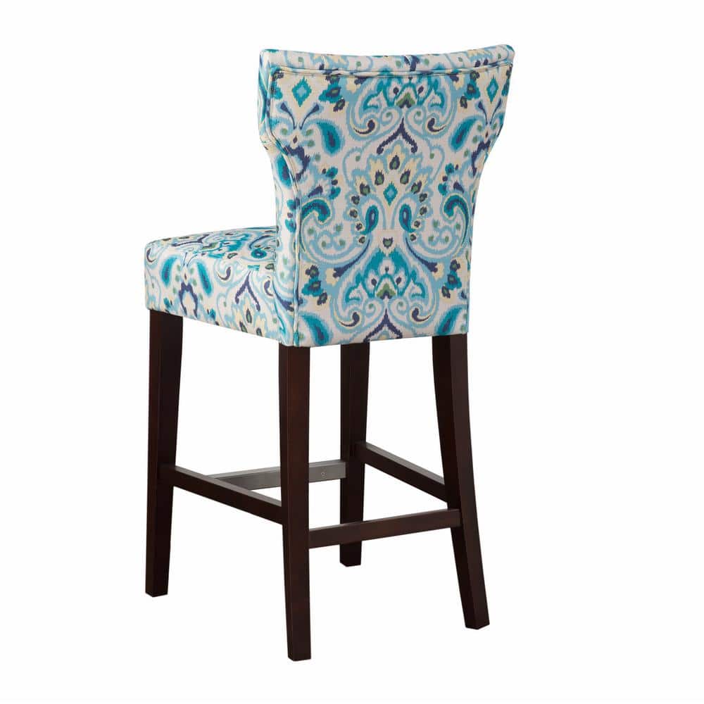 25" Blue Tufted Back Counter Stool with Espresso Birch Legs