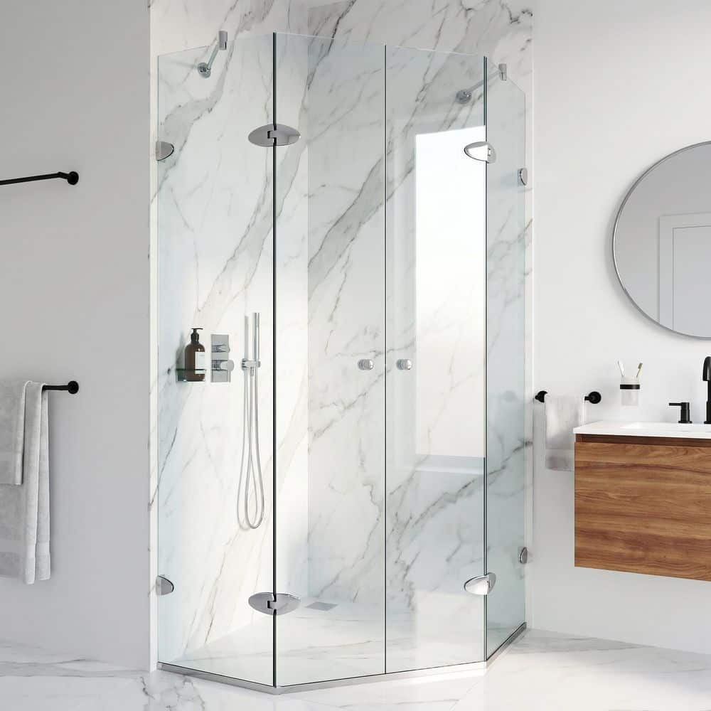 VIGO Gemini 46 in. L x 46 in. W x 73 in. H Frameless Pivot Neo