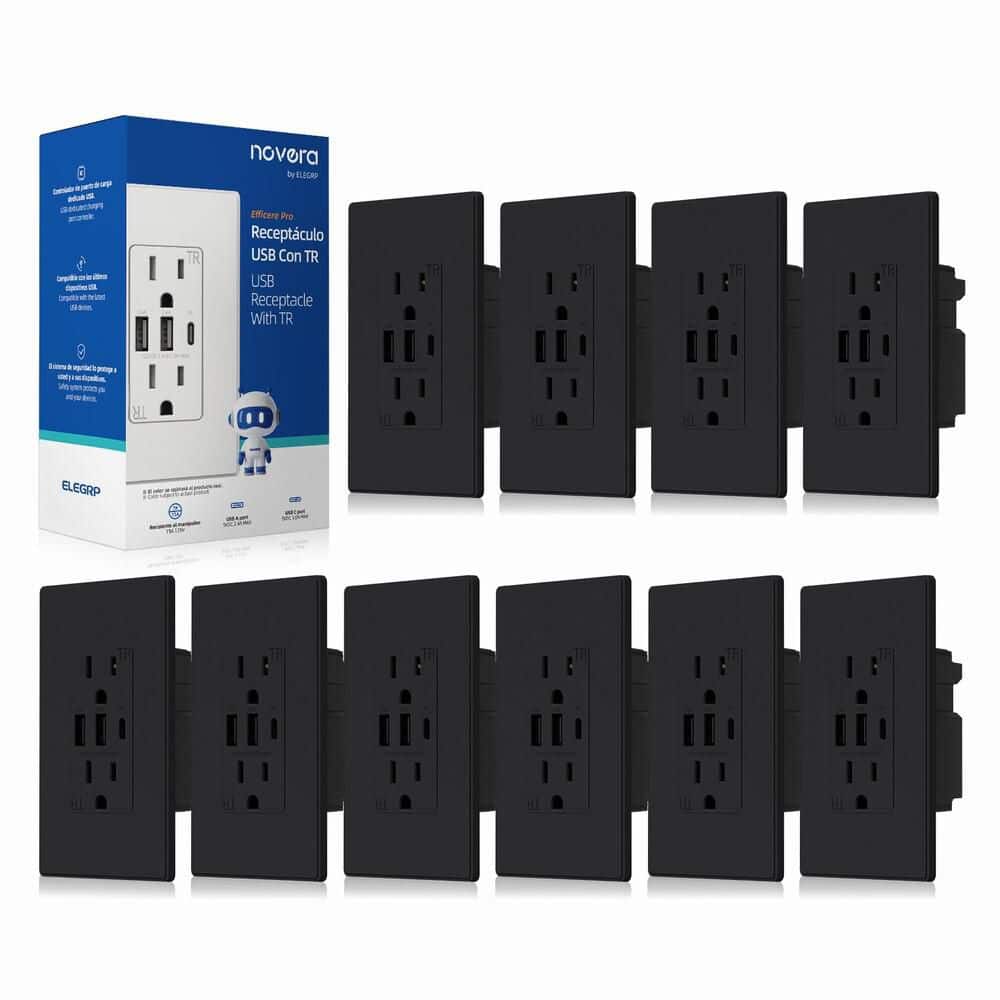 30W 6.0 Amp 3-Port USB Wall Outlet 15A Duplex Receptacle with Dual USB Ports w/ Srewless Wall Plate Matte Black 10-Piece price history on PriceWatchPro