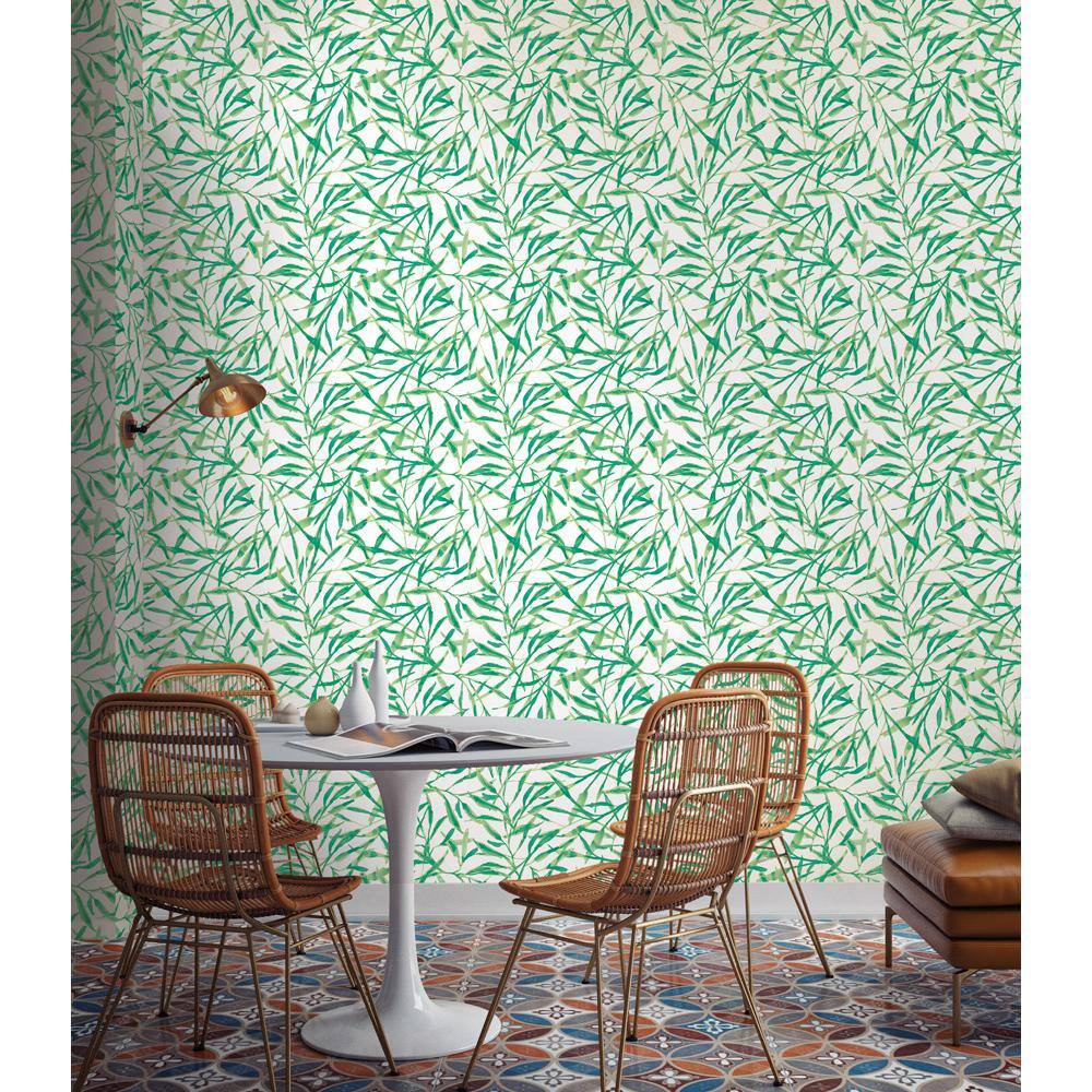 Jade Green Watercolor Leaves Peel and Stick Wallpaper Roll