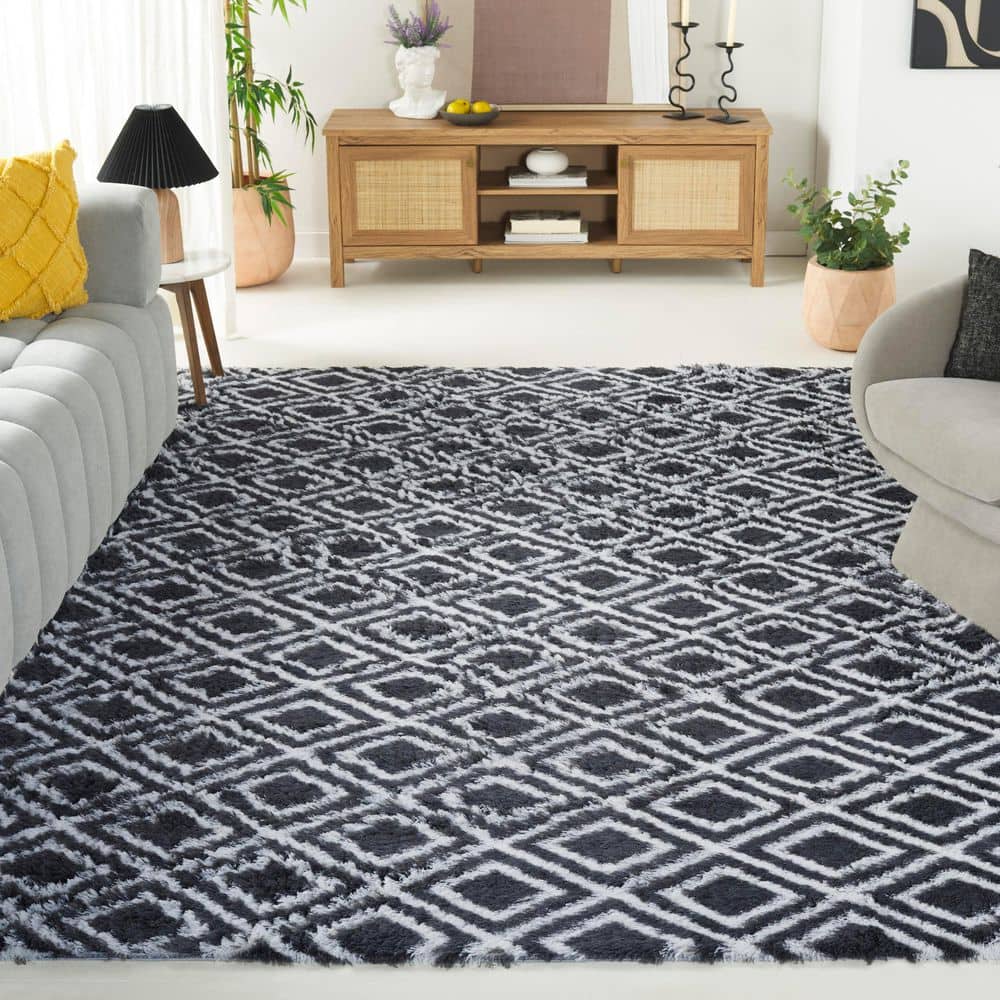 Rainbow Shag 8 ft. x 10 ft. Charcoal/White Diamond Geometric Area Rug price history on PriceWatchPro