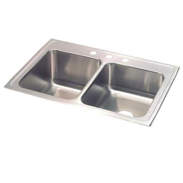 Lustertone Classic 33 in. Drop-in Double Bowl 18 Gauge Stainless Steel Kitchen Sink