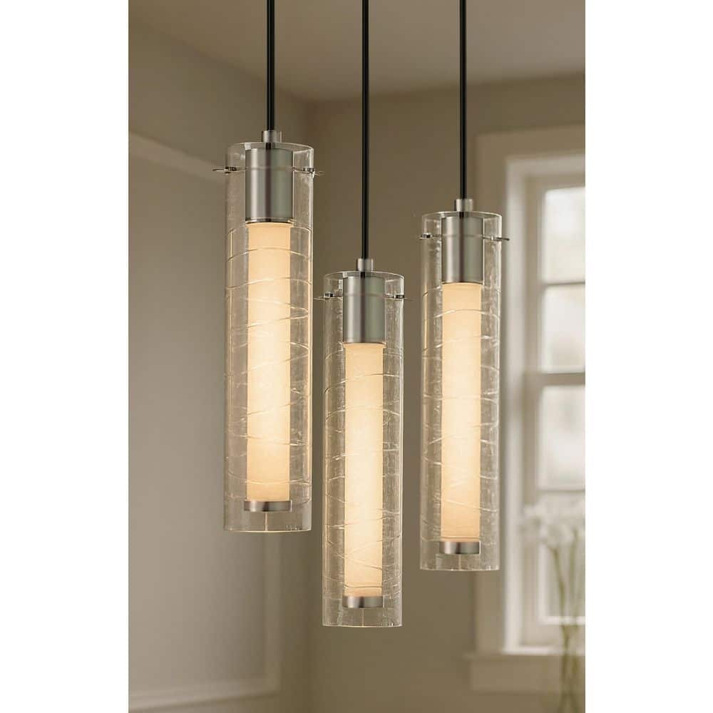 Bari 15-Watt 3-Light Satin Nickel Shaded Integrated LED Pendant Light with Clear Glass Shade price history on PriceWatchPro