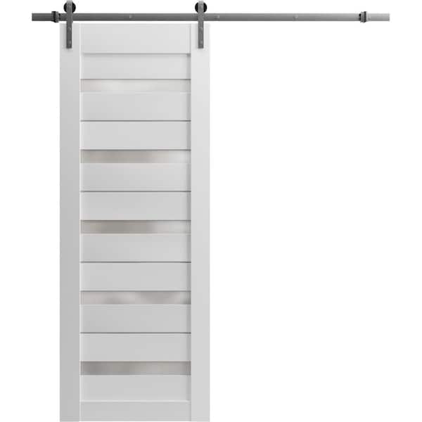 Sartodoors 18 in. x 96 in. 1 Panel Frosted Glass White Solid MDF Sliding Barn Door with Hardware Kit