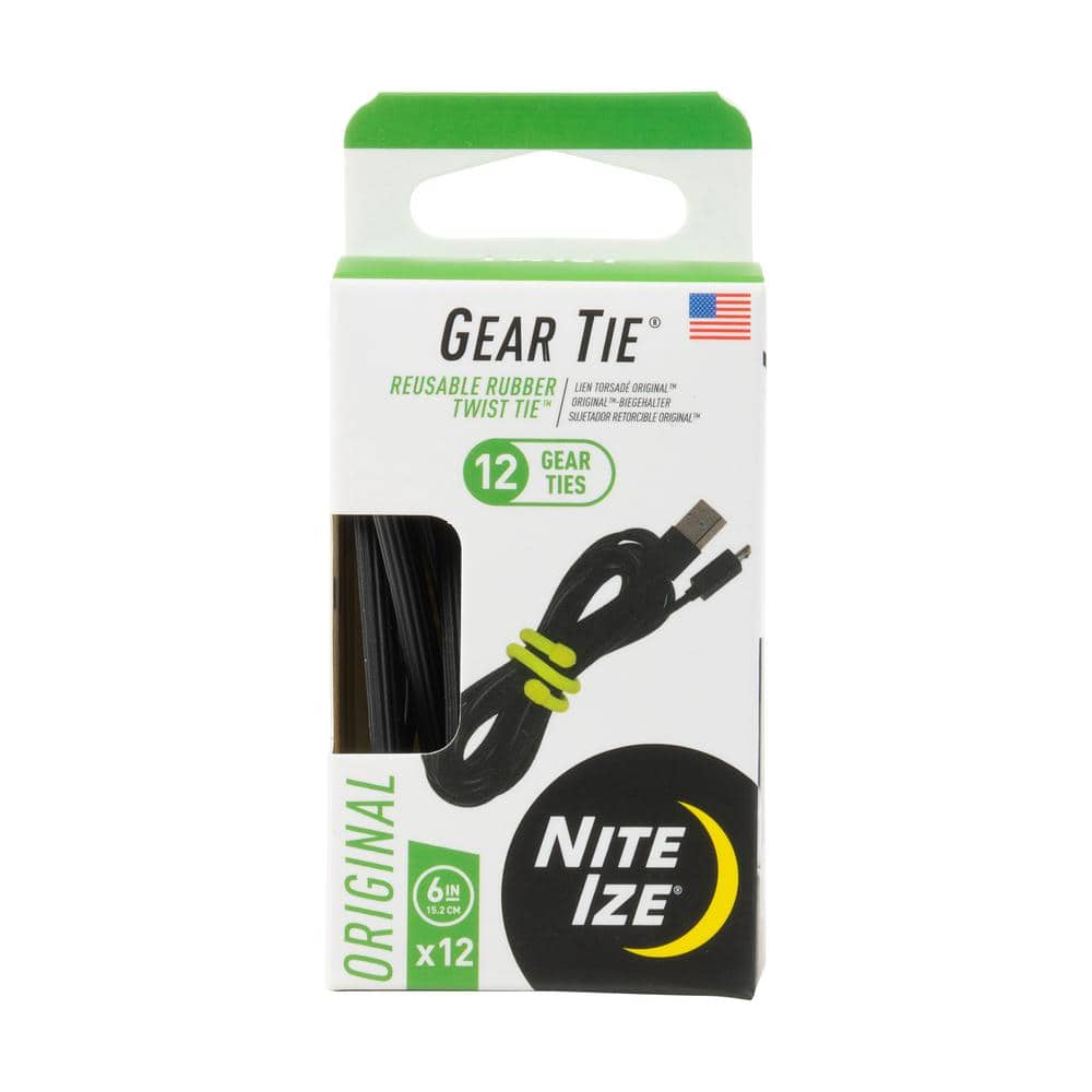 Nite Ize Gear Tie ProPack Reusable Rubber Twist Tie Black 12 pack 6-Inch