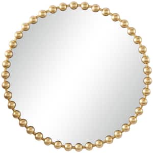 36 in. x 36 in. Round Framed Gold Wall Mirror with Beaded Detailing
