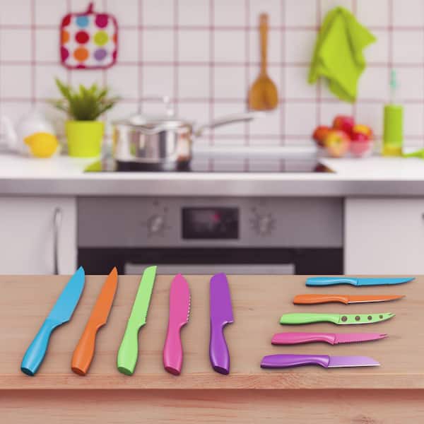 Rainbow Kitchen Knife Set Non Stick Knives Set with Block Thick Blade  Cutlery Knife Block Sets Chef Sharp Quality for Home & Pro Use Best Gift  (Blue