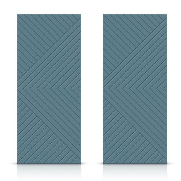 CALHOME 60 in. x 84 in. Hollow Core Dignity Blue Stained Composite MDF Interior Double Closet Sliding Doors