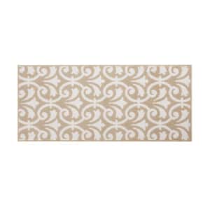 Washable Non-Skid Beige and White 26 in. x 60 in. Medallion Accent Rug
