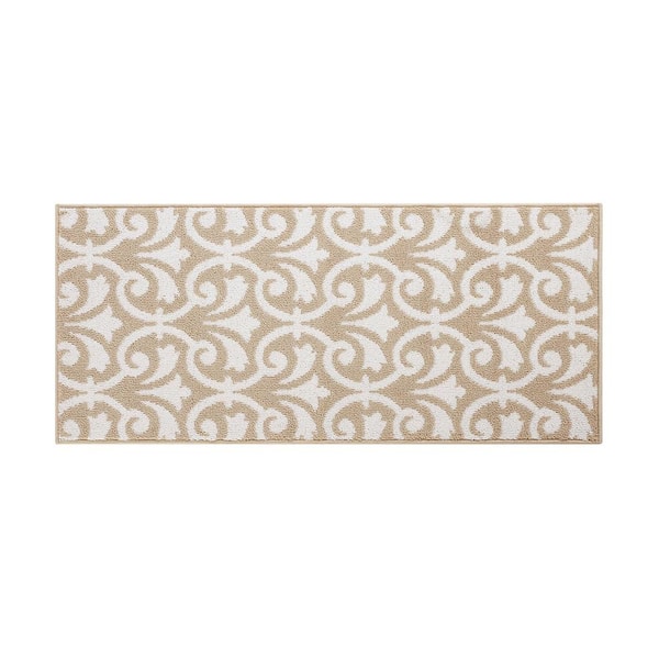 Jean Pierre Washable Non-Skid Beige and White 26 in. x 60 in
