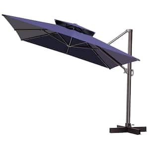 11 ft. Outdoor Double Top Square Cantilever Patio Umbrella in Navy Blue