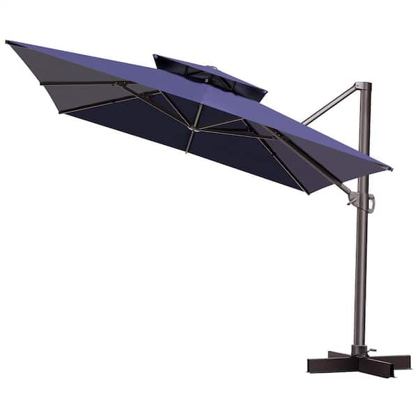 Crestlive Products 11 ft. Outdoor Double Top Square Cantilever Patio Umbrella in Navy Blue