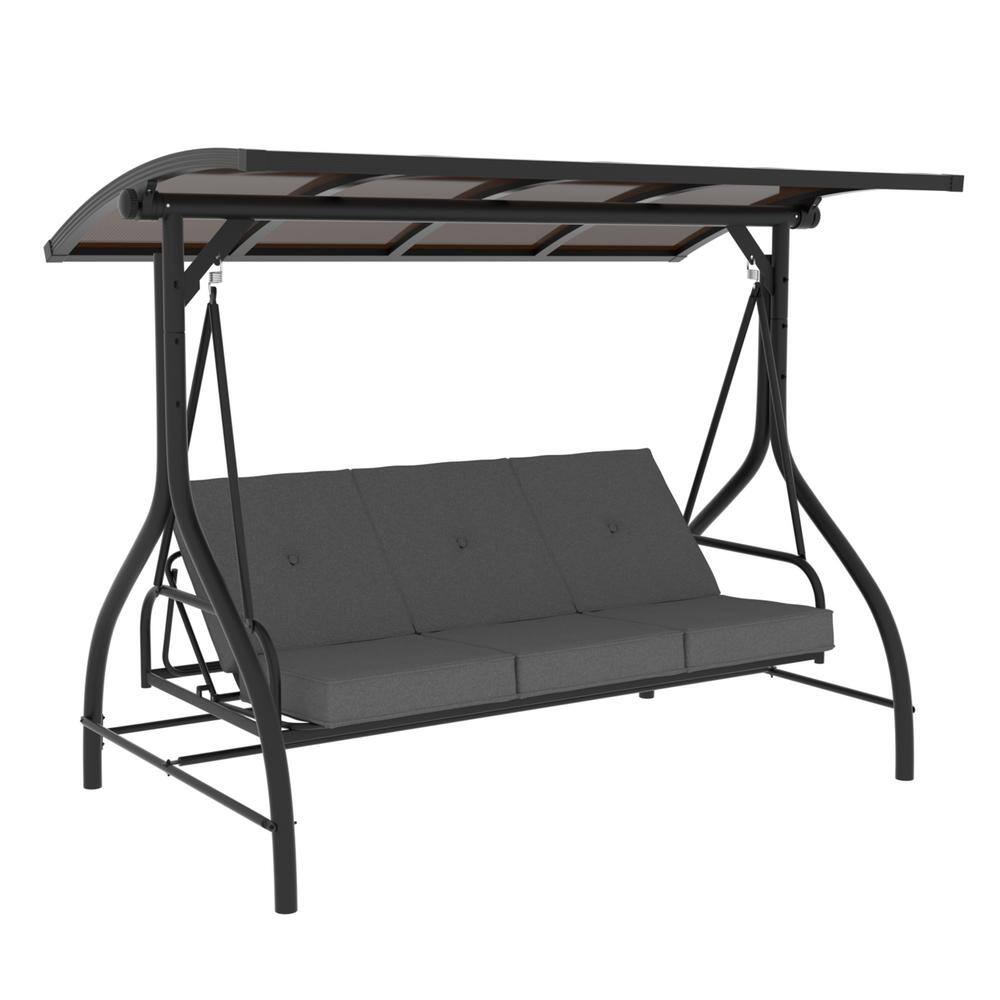 VEIKOUS 3Person Patio Swing Outdoor with Adjustable Polycarbonate