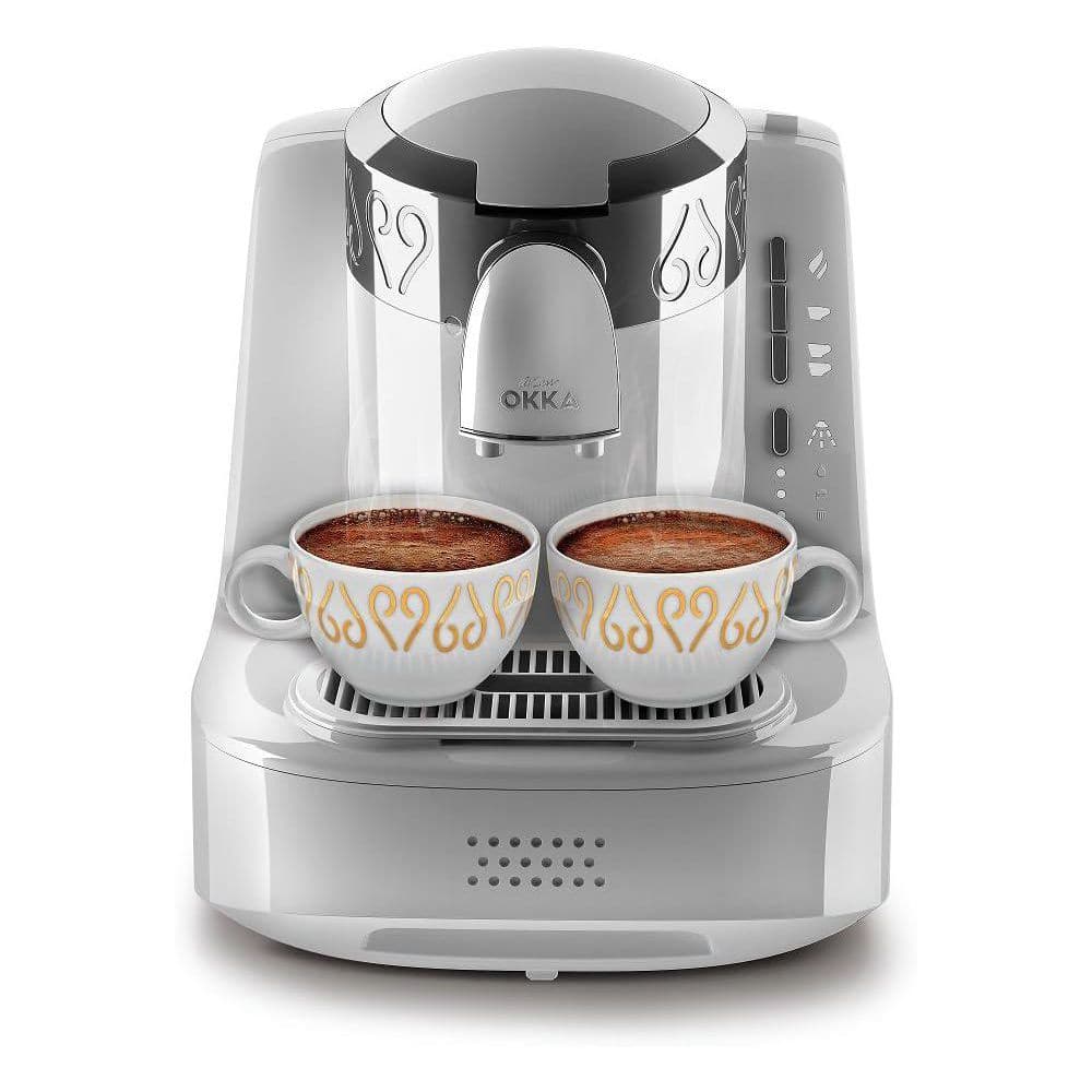 Automatic White and Chrome Turkish Coffee Maker with Foam Function