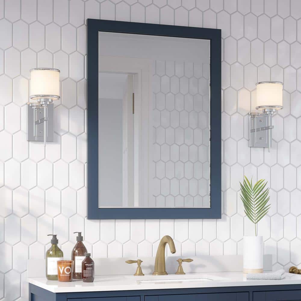 Midnight Blue Rectangular Wood Wall Mirror