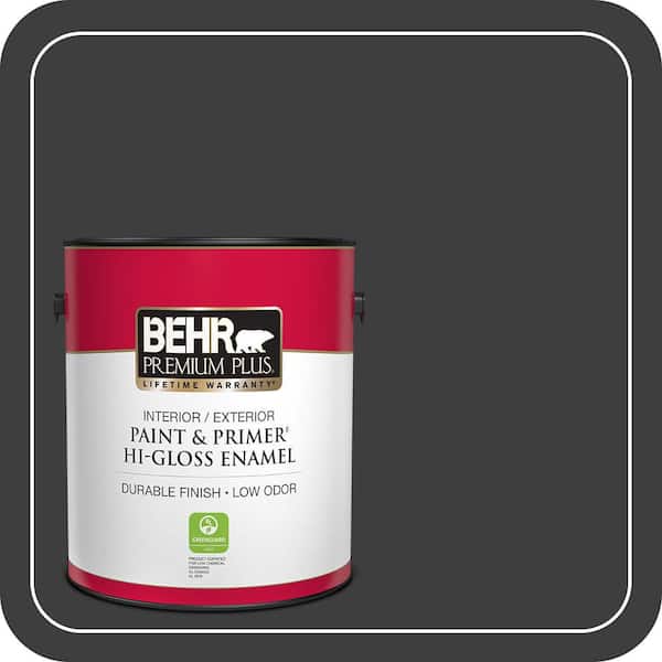 BEHR PREMIUM PLUS 1 gal. #N520-7 Carbon Hi-Gloss Enamel Interior/Exterior Paint & Primer