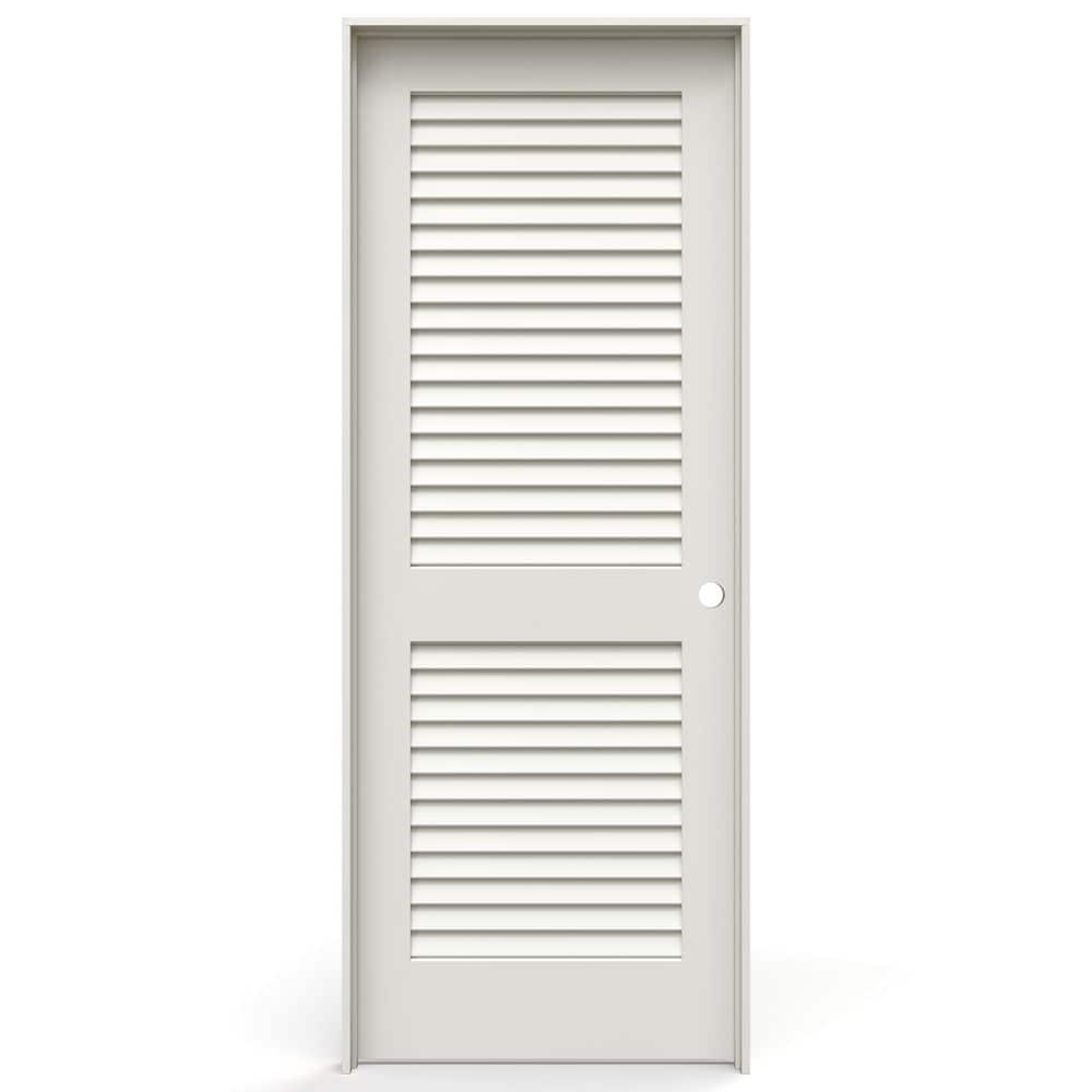 JELD-WEN 30 in. x 80 in. 2 Panel Louver Left-Handed Solid Core Primed ...