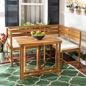 Wilton Natural Brown 2-Piece Wood Outdoor Bistro Set with Beige Cushions
