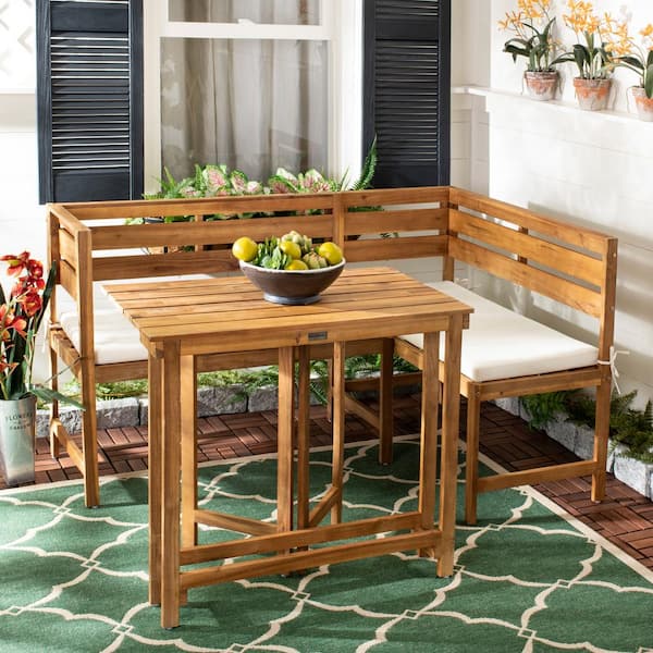 Wilton Natural Brown 2-Piece Wood Outdoor Bistro Set with Beige Cushions