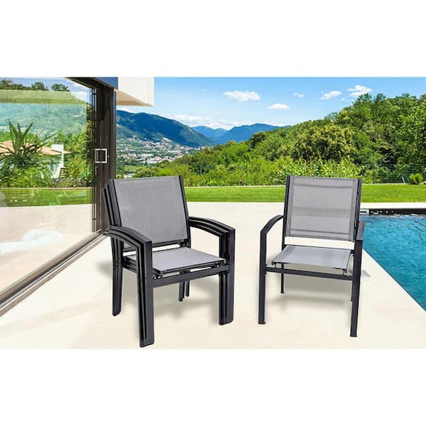 Patio Chairs Set of 4 Rust Free Outdoor Chairs with Metal Slat Finish 2x1 Textilene Dining Chairs Set of 4 Stackable