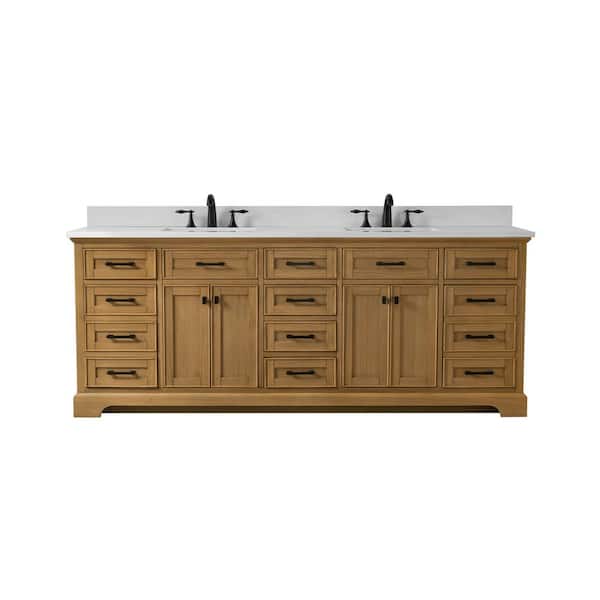 Design Element Milano 84 in Double Sink Oak Bath Vanity with White QuartzTop (Assembled)