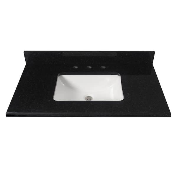 Home Decorators Collection 37 in. W x 22 in D Granite White Rectangular Single Sink Vanity Top in Black