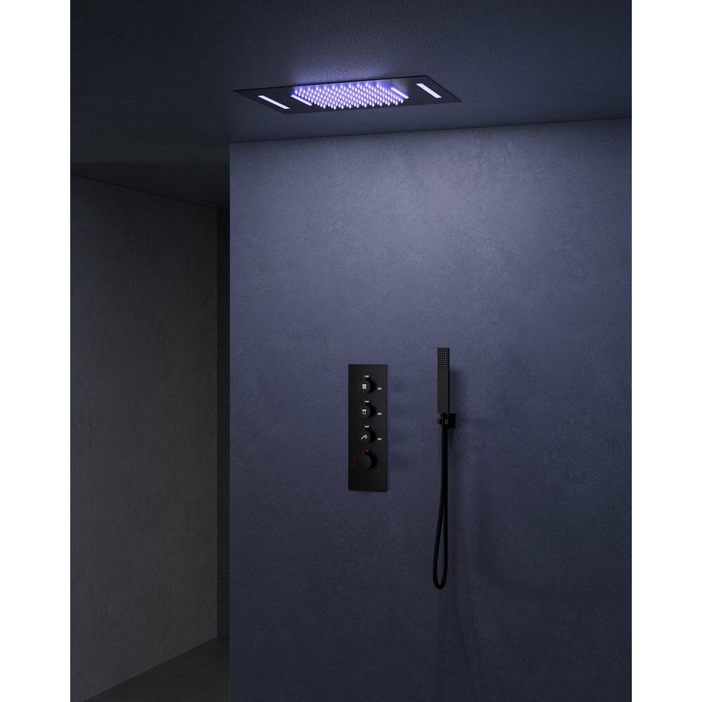 4-Handles LED 7-Spray Square High Pressure 23 in. L x 15 in. W with Handheld Shower Head Waterfall in Matte Black price history on PriceWatchPro
