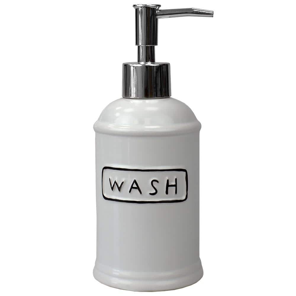 White Ceramic 4-Piece Bathroom Accessory Set with Black Lettering