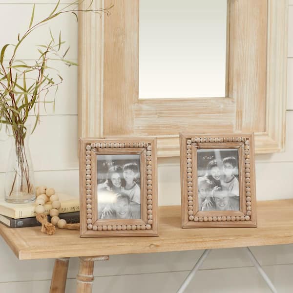Litton Lane 5" x 7" Light Brown Beaded Wood Photo Frame