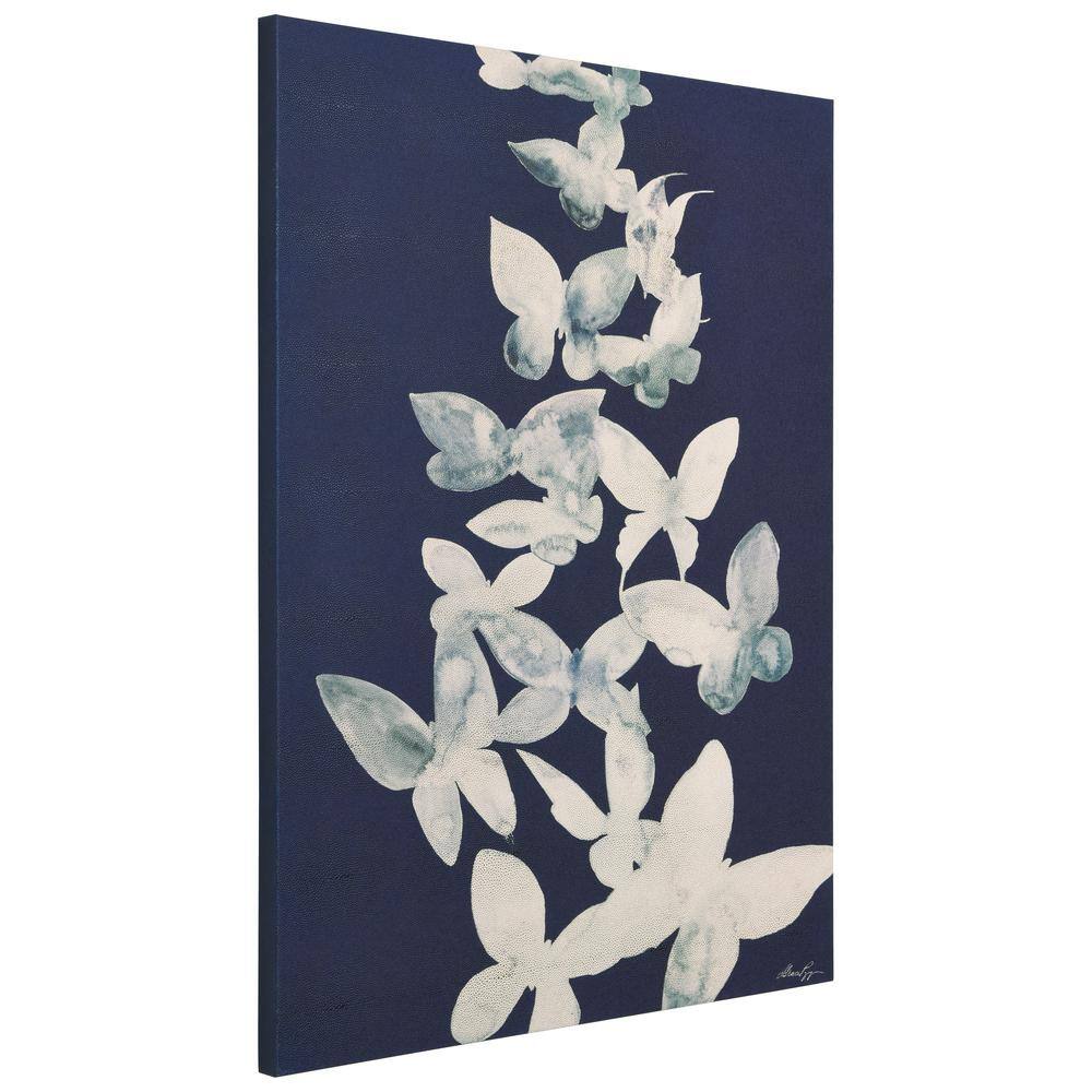 Ethereal Flight White Butterflies on Navy Canvas Wall Art