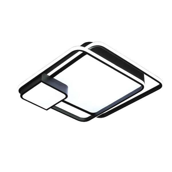 OUKANING Black 19.68 in. Square Modern Simple Geometry Design 1-Light Integrated LED Flush Mount Ceiling Light