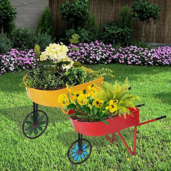 Metal Wheelbarrow Flower Cart Planter, 2-Packs Plant Stands (25 in